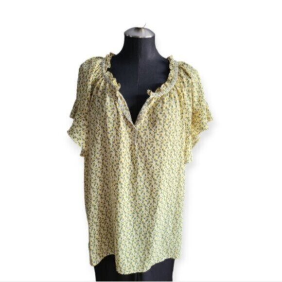 Max Studio Yellow  Ruffle Blouse NWT Sz 3X - Picture 2 of 14